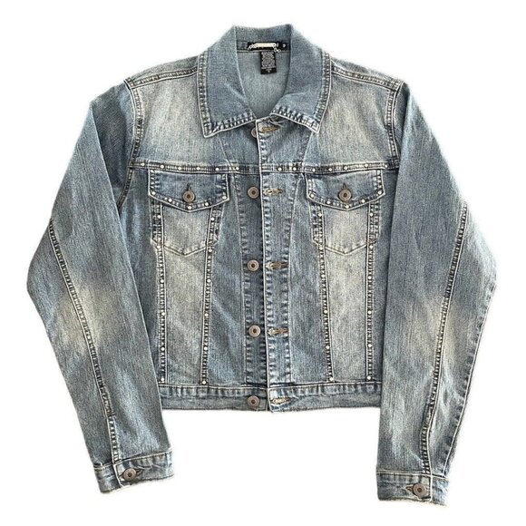 Vintage Mechant Stretch Denim Jean‎ Short Jacket Studded Flower Back Detail - Picture 1 of 10